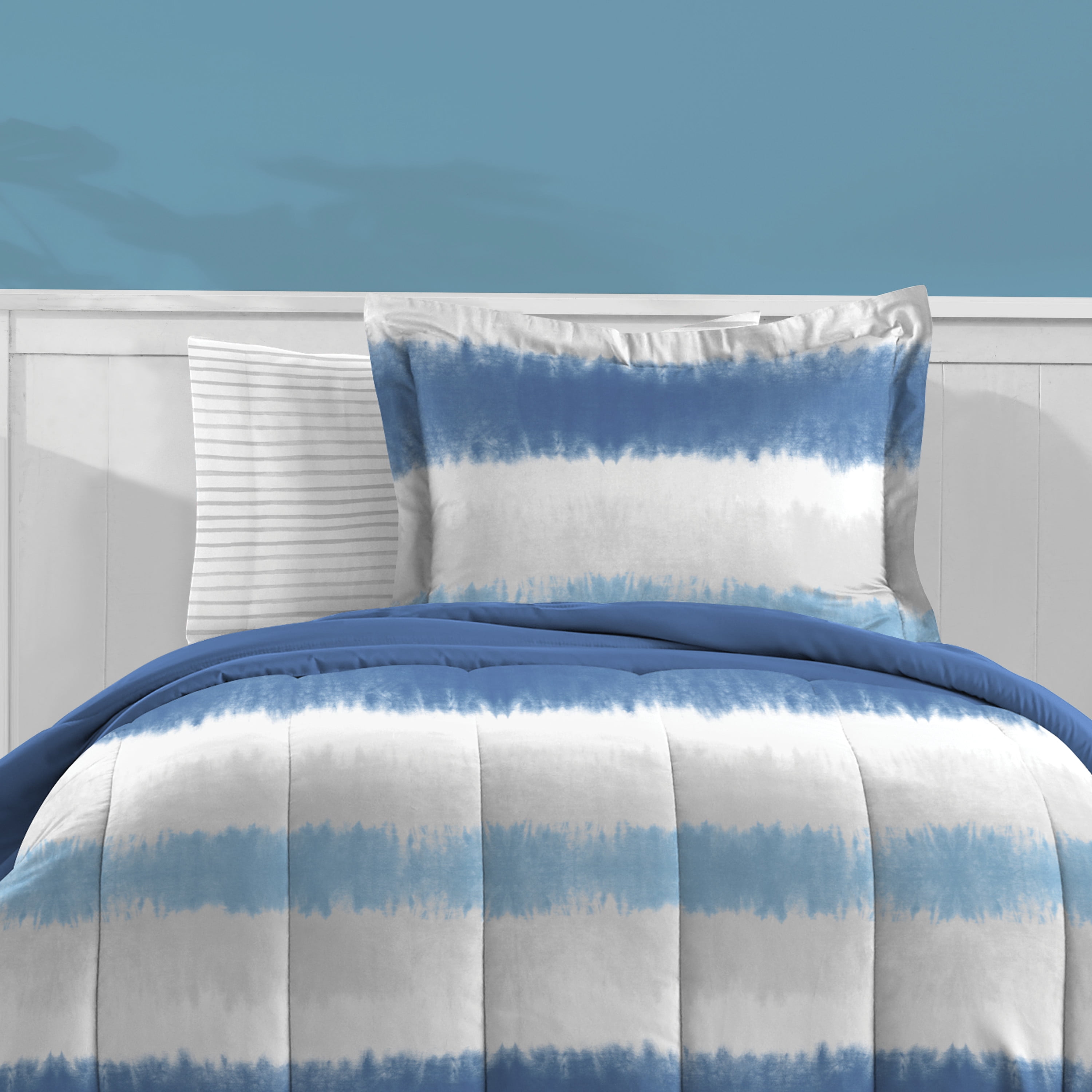 Dream Factory Tie Dye Stripe Twin 5 Piece Comforter Set, Polyester, Microfiber, Blue, Child, Unisex