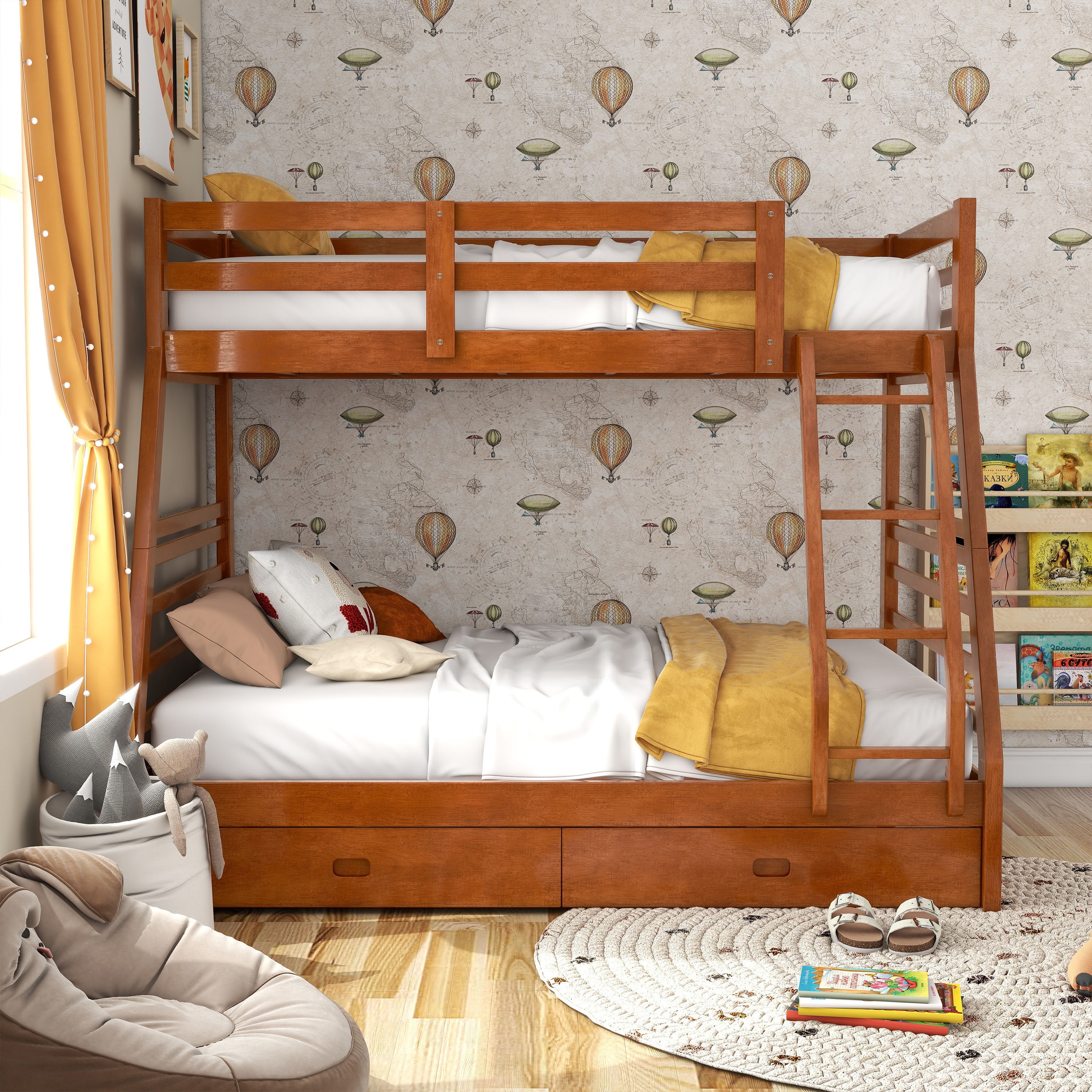 Furniture of America Luke Wood Oak Twin/Full Kids Bunk Bed with Drawers