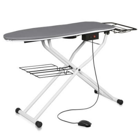 reliable the board 500vb home vacuum and up-air pressing table ironing board, height adjustable, quick-dry textured polyester cover, laundry rack, tube frame construction, heated surface, quick fold