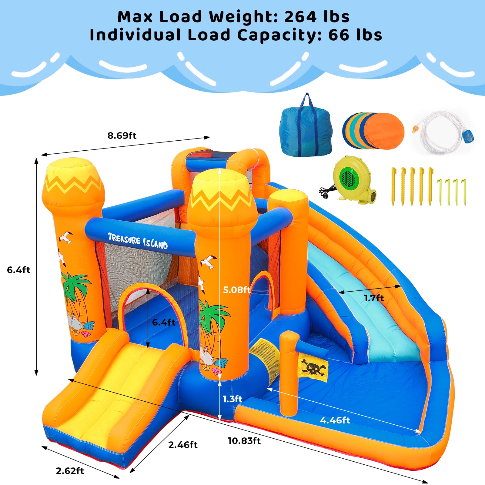 TLSUNNY Kids Inflatable Bounce House and Water Slide, with Blower, 3-in-1 Kids Bouncy Castle for Backyard / Outdoor Fun