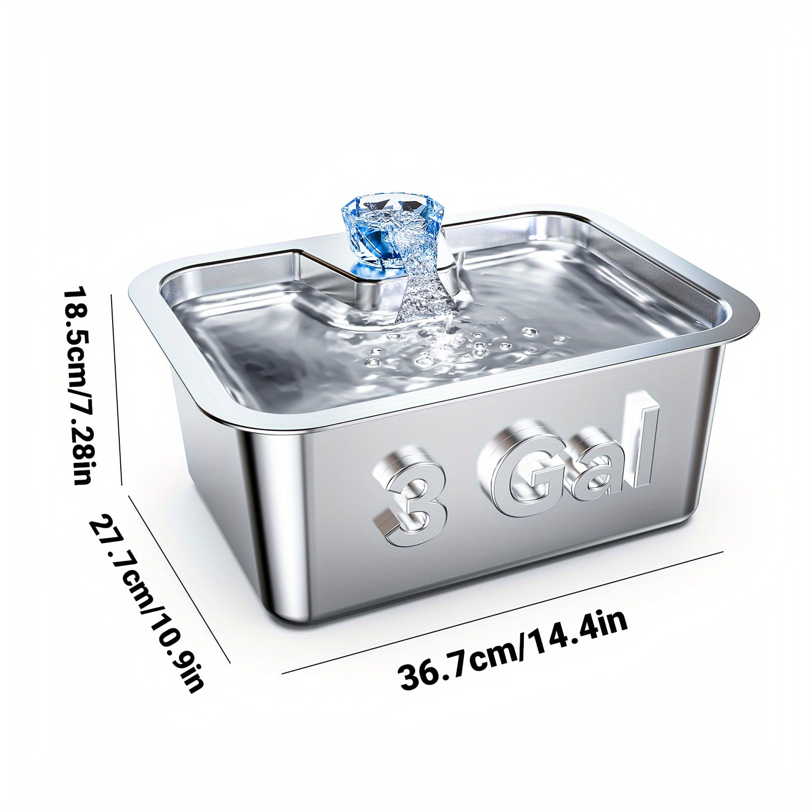 Large Pet Water Dispenser 3 Gallon/11.4L Stainless Steel, Automatic Drinking Bowl for Multiple Dogs, Wide Area, 2/4 Filters, Easy Clean, Silent pump