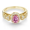thumbnail image 2 of Gem Stone King 18K Yellow Gold Plated Silver Ring Oval Pink Moissanite (1.33 Cttw), 2 of 4