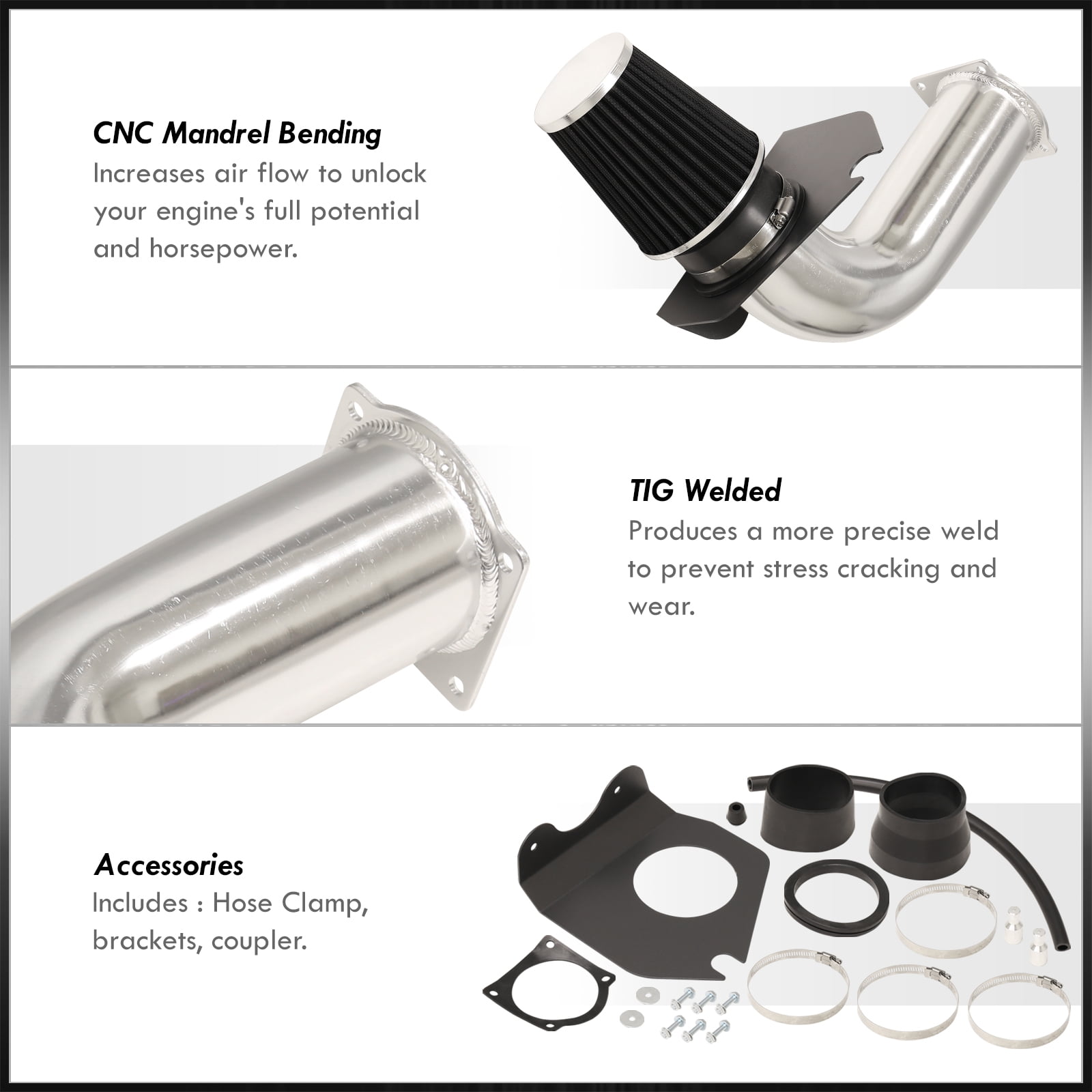 AJP Distributors Cold Air Intake CAI Induction System Polish Aluminum Piping Heat Shield + Filter Compatible/Replacement For Ford Mustang 3.8L V6 Engine 1999 2000 2001 2002 2003 2004 99 00 01 02 03 04