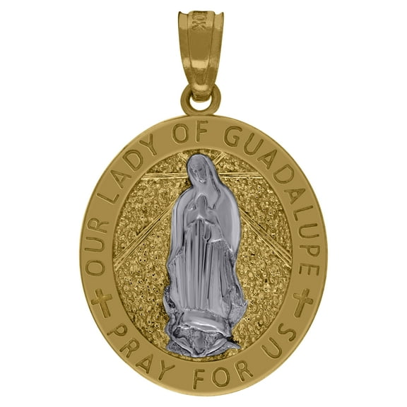 10kt Real Two-Tone Gold Mens Religious Guadalupe Pendant