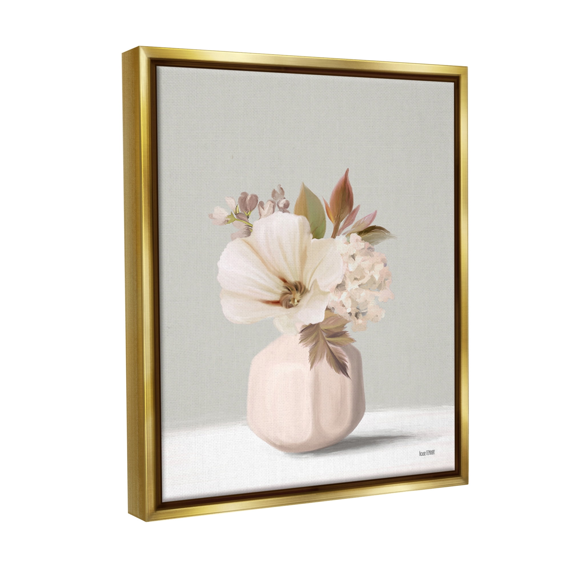 Stupell Industries Delicate Blooms in Vase Botanical & Floral Painting Gold Floater Framed Canvas Art Print Wall Art, 25 x 31
