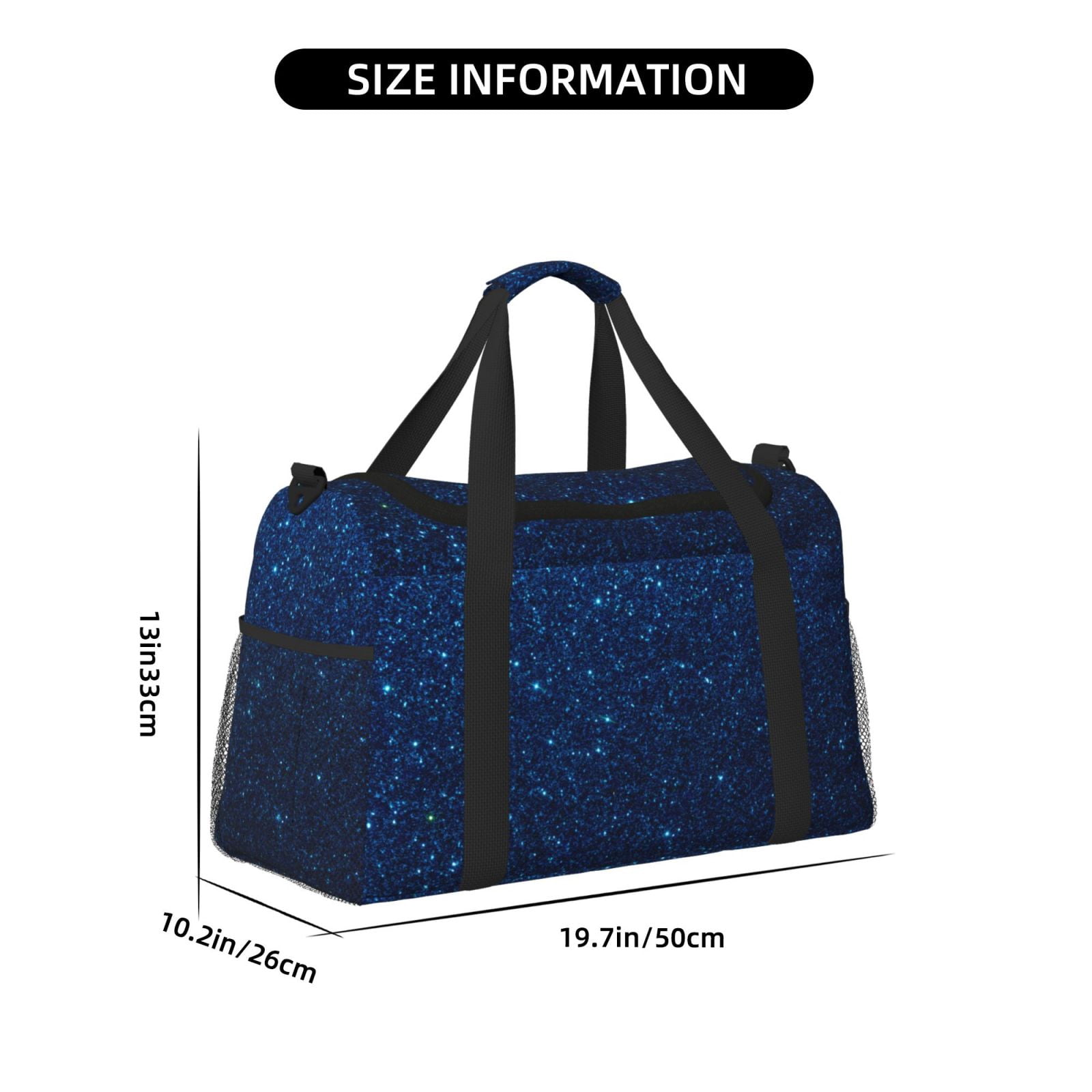 Fuzoiu Sparkling Blue Glitter Print Travel Duffle Bag,Carry On Tote Bags,Duffel Bag,Sport Gym Bag, Hospital Bag for Labor and Delivery, Overnight Bag,Luggage Bag