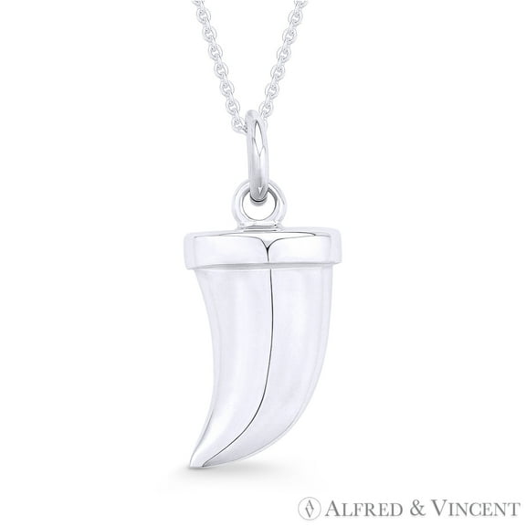 Italian Horn Corno Evil Eye Luck Charm Pendant & Chain Necklace in .925 Sterling Silver