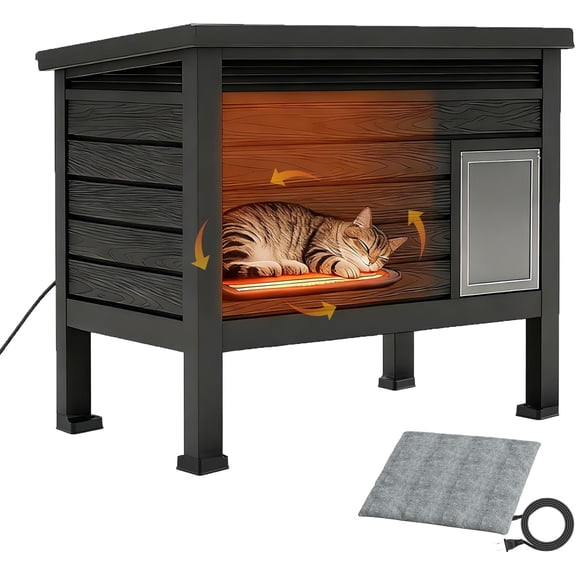 FICARTS Indoor/Outdoor Elevated Cat House, Weather-Resistant Pet Shelter with Flat Top Resting Platform, Enclosed Cat Retreat for Feral & Household Cats
