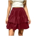thumbnail image 3 of Busydd Women's Mini Skirt Casual Solid Color Elastic Waist Summer Skirts for Women Fashion A-Line Tiered Skirts L, 3 of 7