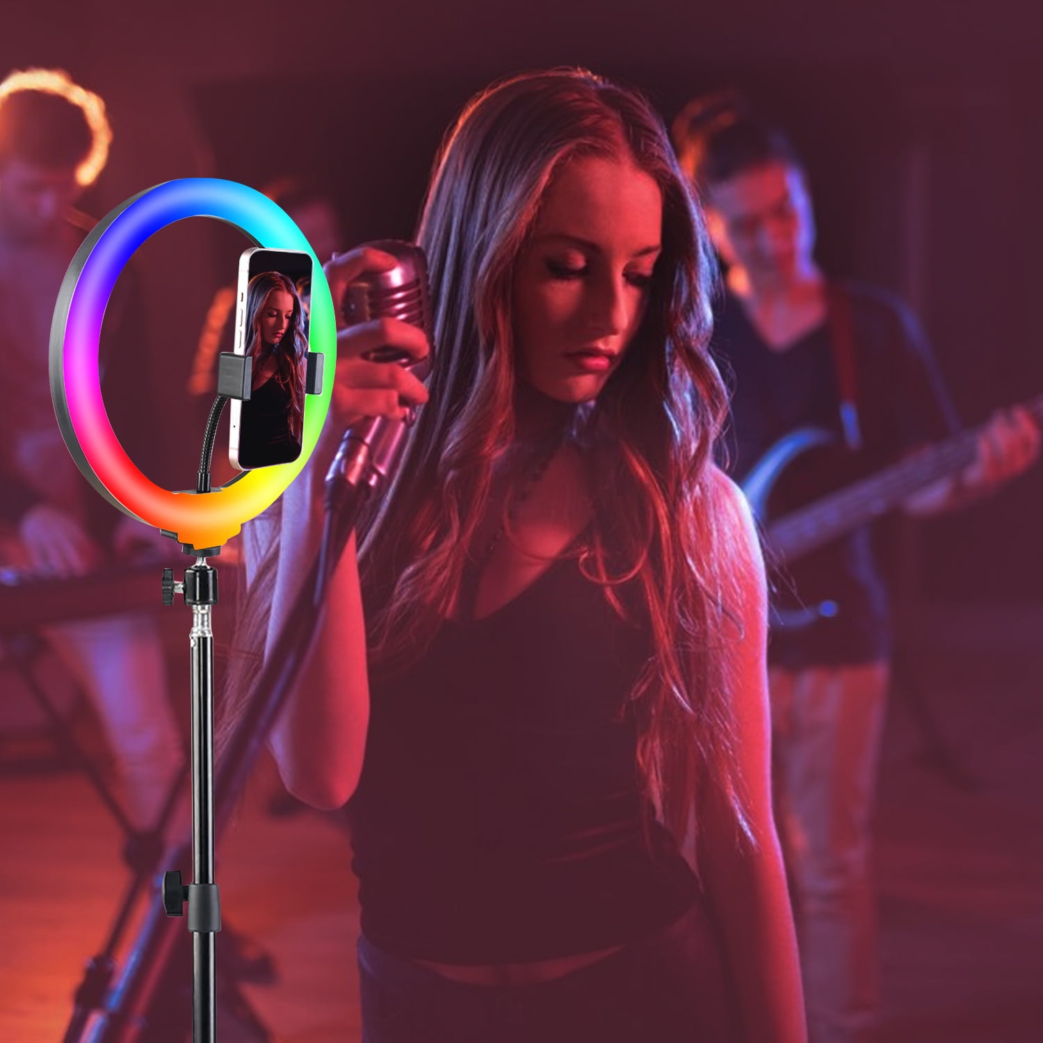 ZOMEI 10 Inch RGB Ring Light with Adjustable 63" Tablet Stand, Dimmable LED Circle Fill Light Kit for TikTok Live Streaming Makeup YouTube Video Recording Photography Content Creation