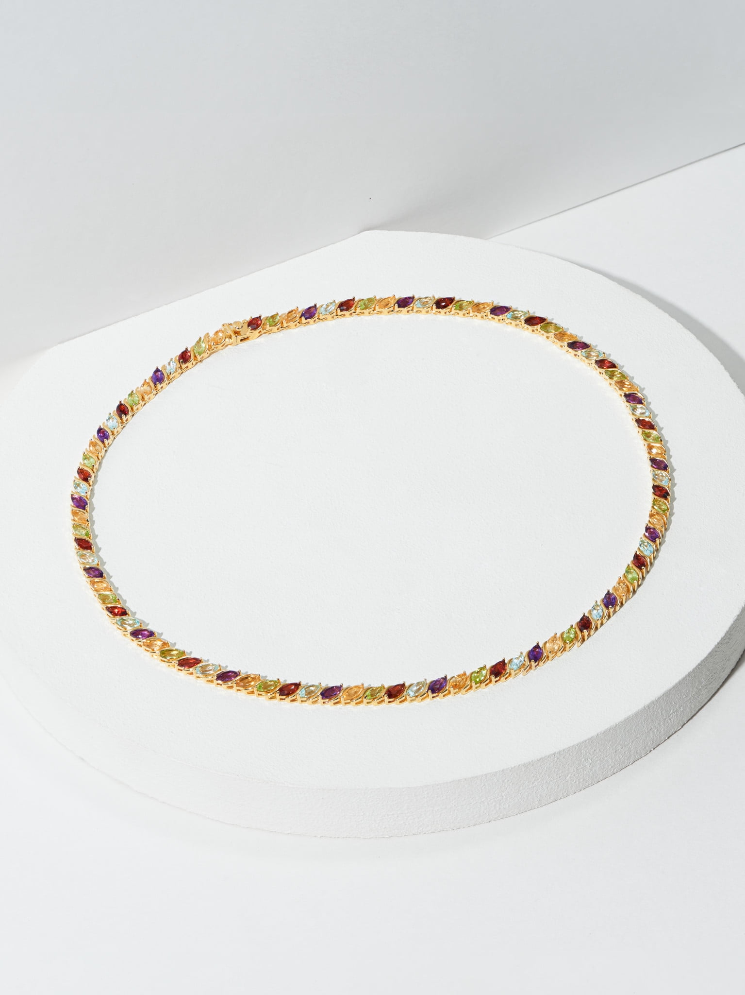 Forever Facets Jewelry 18 Karat Yellow Gold over Sterling Silver Genuine Citrine Marquise Wave Tennis Necklace with Black Velvet Pouch and Box, 18 Inches