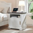 thumbnail image 5 of wow97e Fluted End Table with Charging Station, Wood Nightstand w/Open Shelf & Spacious Tabletop for Bedroom, Living Room, White, 5 of 6