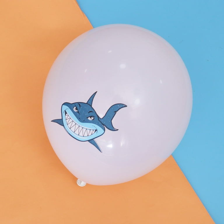 20pcs 12 inch Cartoon Shark Pattern Balloon Decoration Party Supplies for Birthday Baby Shower Pool Party Under The Sea Theme Party (White and Light