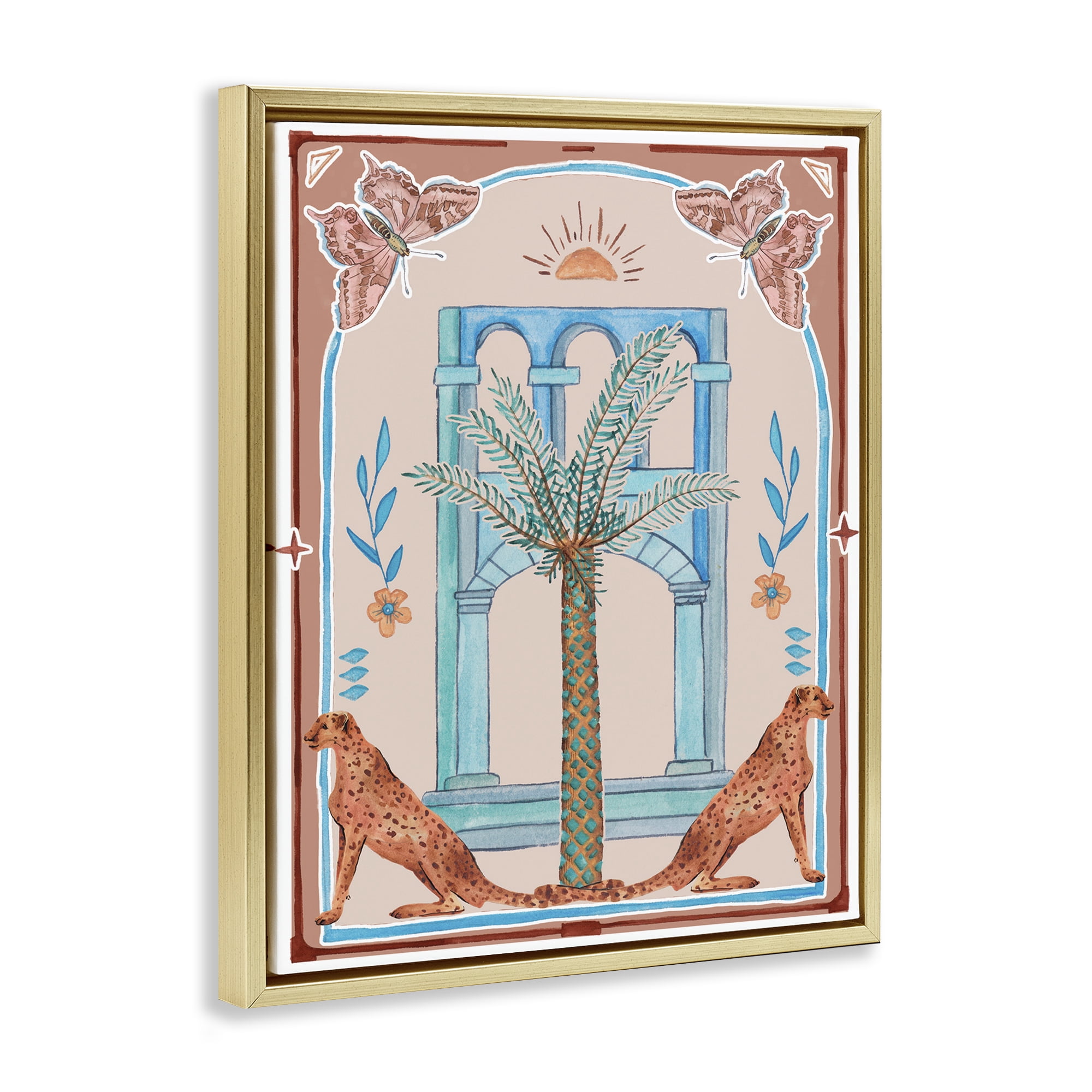 Stupell Industries Traditional Tropics Architecture Animals & Insects Painting Gold Floater Framed Canvas Art Print Wall Art, 25 x 31
