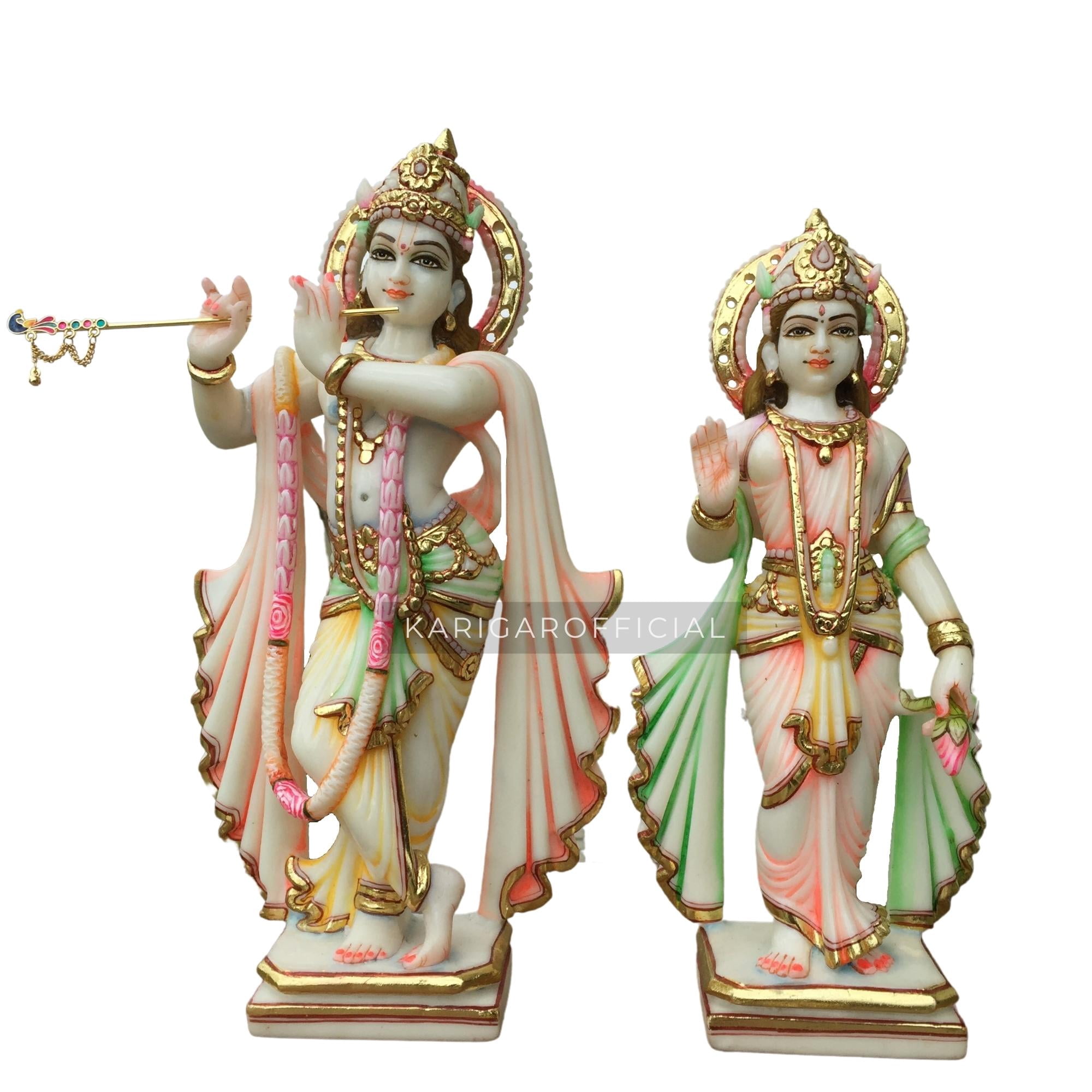 Radha Krishna statue Large 15 inches Marble Radha Krishna idol Hindu Divine Love Couple Murti Handpainted Multicolor Murlimanohar Figurine Special Wedding Anniversary Gifts Home Temple Decoration