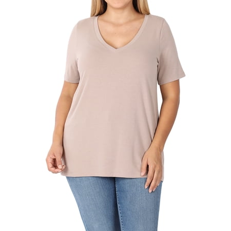 Zenana Women & Plus Relaxed Fit V-Neck Short Sleeve Basic Jersey T-Shirt Tops price history on PriceWatchPro