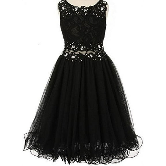 Big Girls' Sleeveless Rhinestone Lace Peekaboo Waist Pageant Flower Girl Dress Black 14 (C50C10)