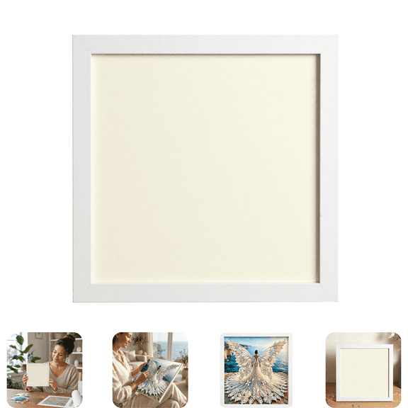 25x25cm Diamond Painting Picture Frame, 9.84"x9.84" Square White Art Frame, Wall & Tabletop Frame for Finished Angel Pearl Diamond Artwork, Canvas Not Included