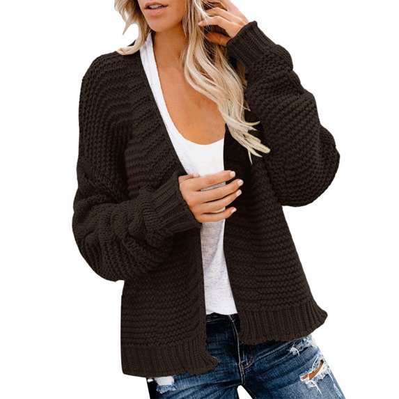 Pockets Round Neck Outwear Long Cable Knitted Sweater Solid Color Cardigan Autumn Women Coat Fashion Loose Knitwear Open Front Warm Pullover