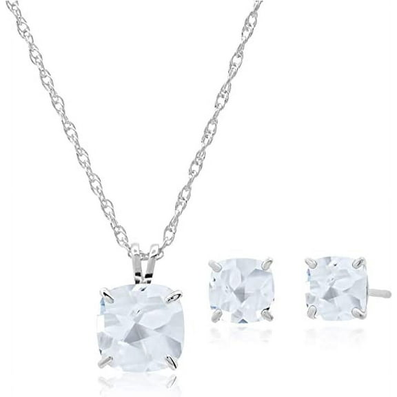 925 Sterling Silver Cushion Cut Created Ruby Jewelry Set for Women July Birthstone Stud Earrings and Pendant Necklace on 18 Inch Chain 6mm & 8mm by MAX STONE