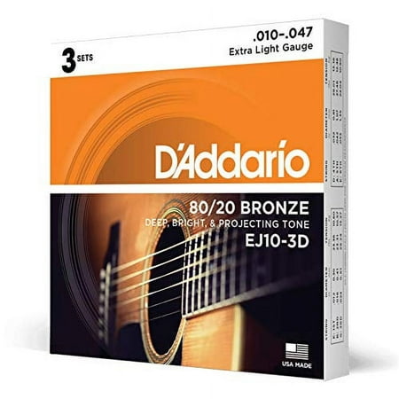 D'Addario EJ10-3D Bronze Acoustic Guitar Strings, 10-47, 3 Sets, Extra Light