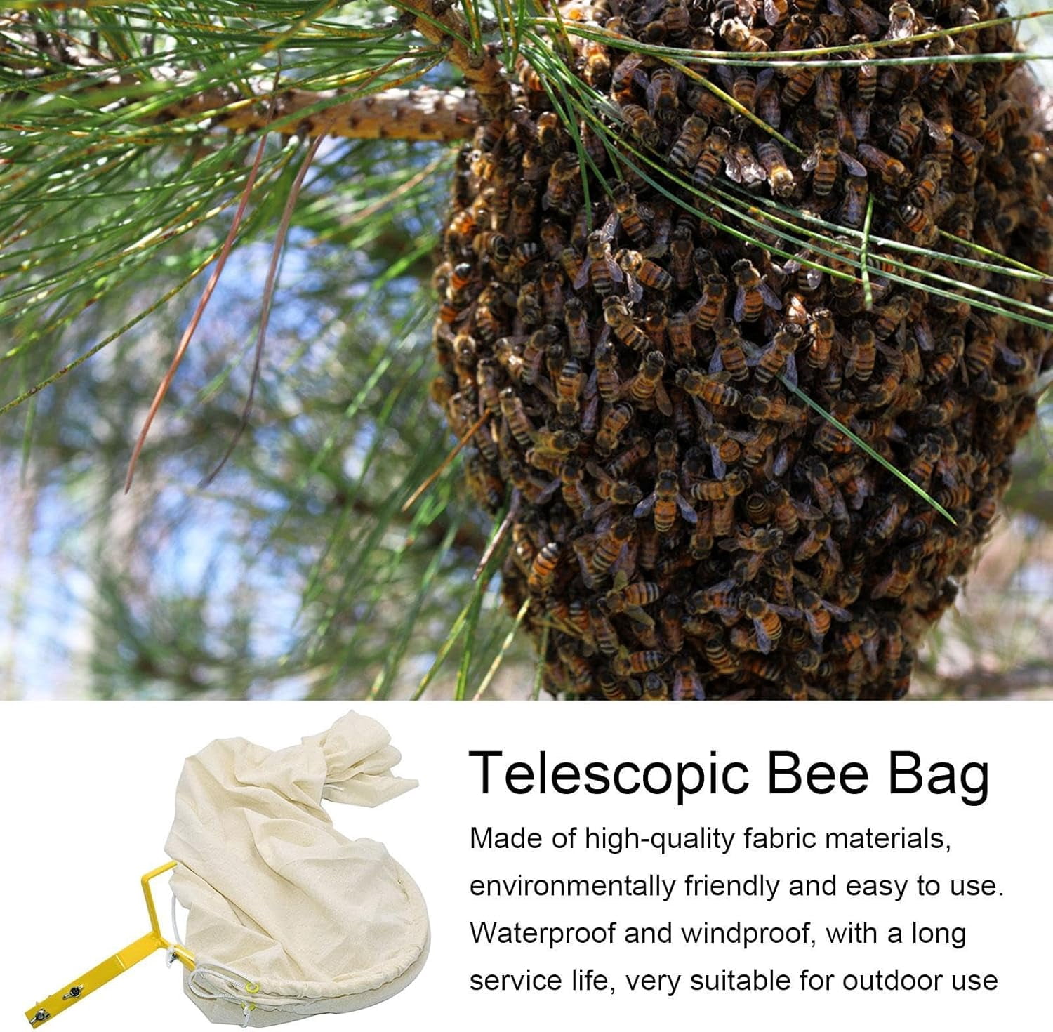 keyasia Bee Catcher Net, Steel Frame Telescopic Swarm Bag, Bee Cage with Lockable Base, Canvas Bee Trap Honeycomb Bag Ultra-Light Recruit Tool for Outdoor Beekeeper for Outdoor Beach