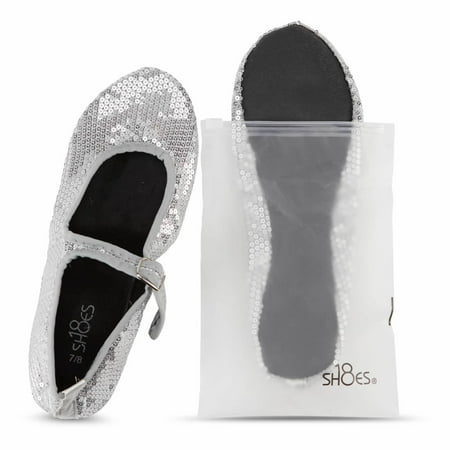 

Shoes 18 Women s Sequins Foldable Portable Travel China Doll Mary Jane Flats SH1826 Silver Sequins 11