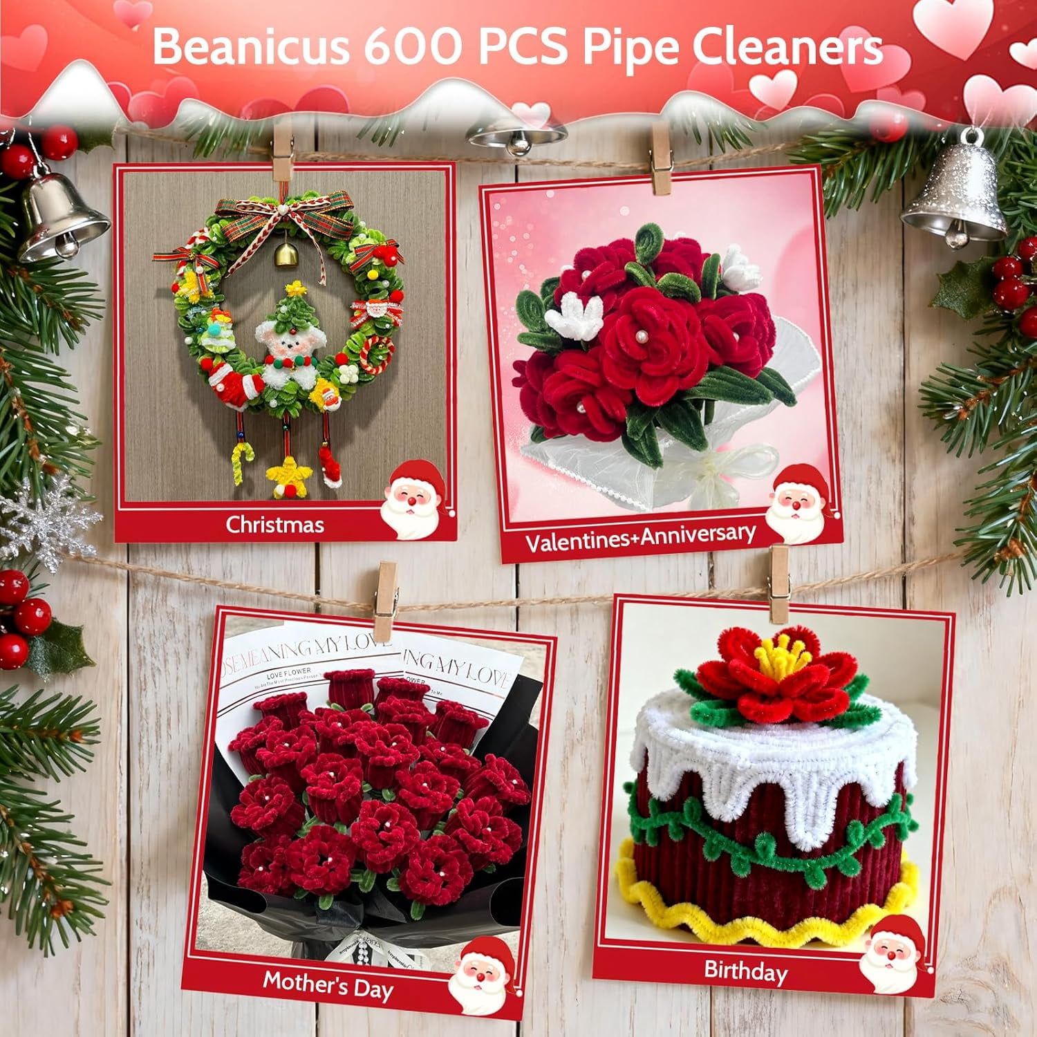 Pipe Cleaners Flowers Kit with Handle, 800 PCS Pipe Cleaners Craft, 13 Colors Chenille Stems with Instruction, Art and Craft Supplies