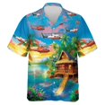 thumbnail image 2 of Camisas gráficas de aviones con estampado completo para hombres, camisa hawaiana de playa informal a la moda con diseño de avión, blusa de solapa de manga corta para hombres de la Fuerza Aérea, 2 of 5