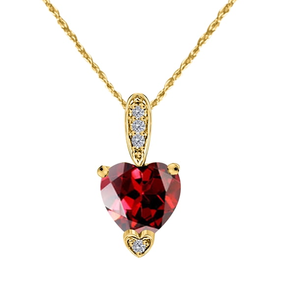 Mauli Jewels Engagement Necklace for Women 1.18 Carat Yellow Gold Heart Shape Gemstone And Diamond Pendant 4 prongs 10K With 18'' Rope Chain|Silver Chain