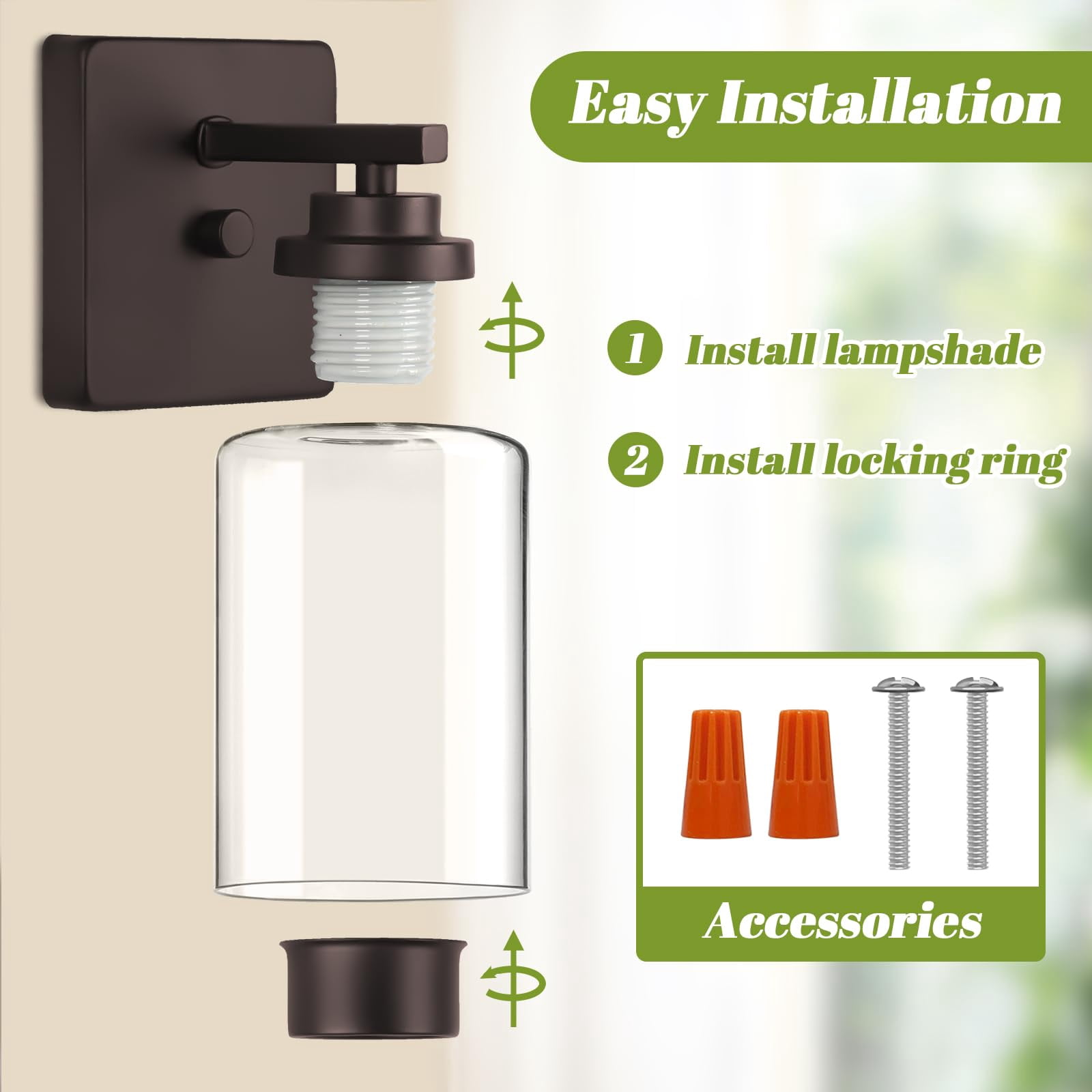 Set Of 2 Wall Sconces For Bathroom  Modern Vanity Light Fixtures Oil Rubbed Bronze Mount Lighting Lanterns Farmhouse Lights With Clear Glass Shade Bedroom Living Room Mirror Hallway