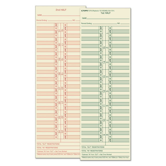 TOPS 1276 3.5 in. x 10.5 in. Two Sides Time Clock Card Replacement for 10-100382/1950-9631 (500/Box)