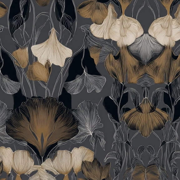 Peel and Stick Wallpaper 17.7in x 9.8ft Botanical Floral Black Gold Accents Dark Contact Paper Vinyl Waterproof Self Adhesive Wall Paper for Bedroom Shelf Cabinet Renter Friendly