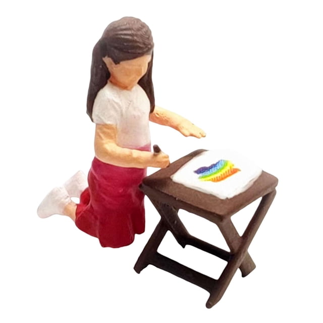 Figura de niña de dibujo, figuras de personas 1/64, figura de personaje Diorama, colección de resina, modelo en miniatura para decoración de paisajes rojo