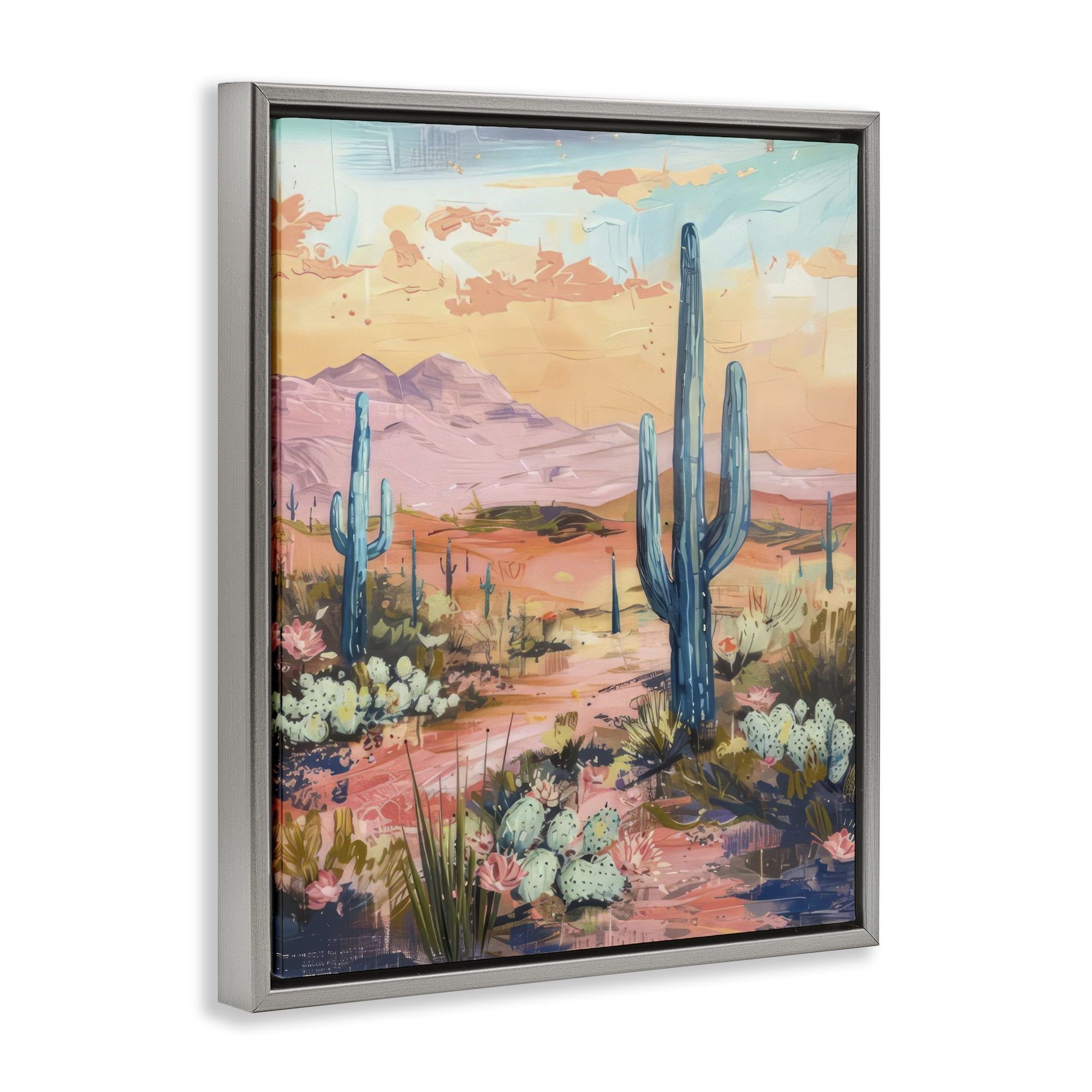 Stupell Industries Soft Canyon Sunset Cacti Landscape & Nature Painting Gray Floater Framed Canvas Art Print Wall Art, 25 x 31