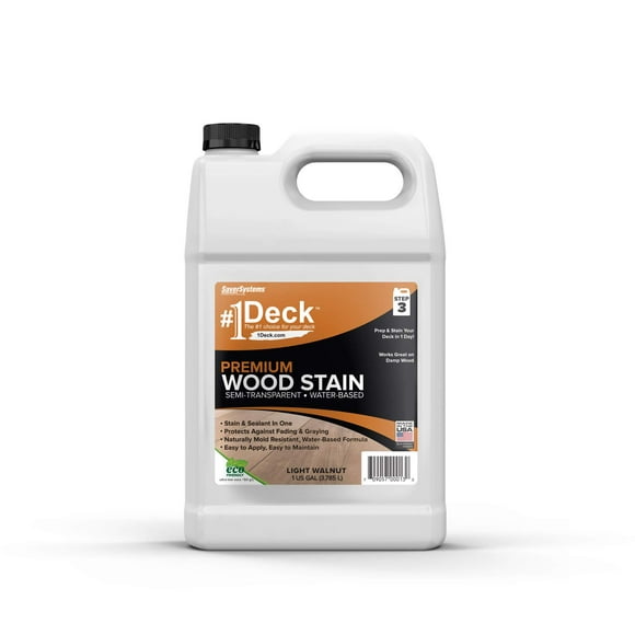 #1 Deck Premium Semi-Transparent Outdoor Wood Stain and Sealer in One - Water Based Wood Stain for Decks, Fences, & Siding - 1 Gallon (Light Walnut)