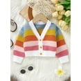 thumbnail image 5 of Cenuakty Baby Girl Cardigan, Long Sleeve V Neck Button Closure Striped Winter Warm Knit Sweater Infant Clothes, 5 of 8