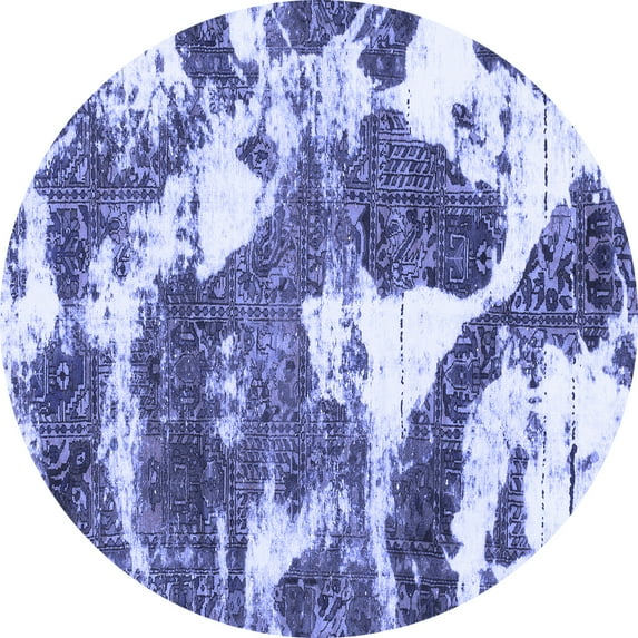 Ahgly Company Indoor Round Abstract Blue Modern Area Rugs, 8' Round