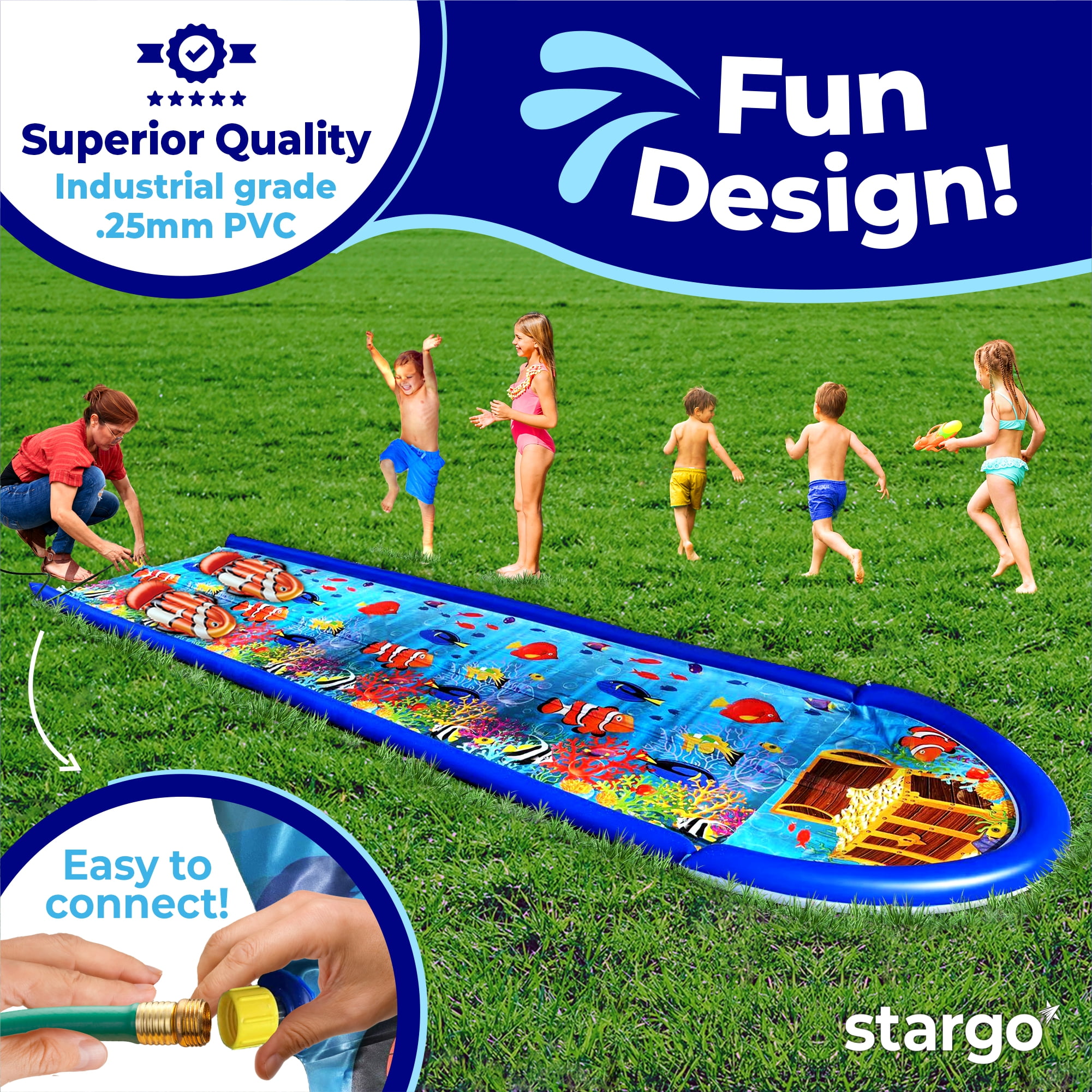 StarGo 18 ft x 5 ft Undersea Dual Slip and Slide with Splash Pad for Kids and Adults Outdoor Water Toy