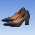 thumbnail image 3 of Xucatan Women's Pointed Toe Block Heel Pumps, Chunky High Heel Dress Shoes with Cushioned Insole, Faux Leather Comfortable Work Flats, Versatile Solid Color Design for Office Daily Gift, 3 of 9