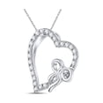 thumbnail image 2 of Diamond Princess 14kt White Gold Womens Round Diamond Heart Bow Pendant 1/4 Cttw, 2 of 2