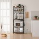 thumbnail image 2 of Kitchen Bakers Rack with Power Outlet, Storage Shelf, with Metal Wire Panel, 14 Hooks, Rustic Brown and Black, 2 of 6