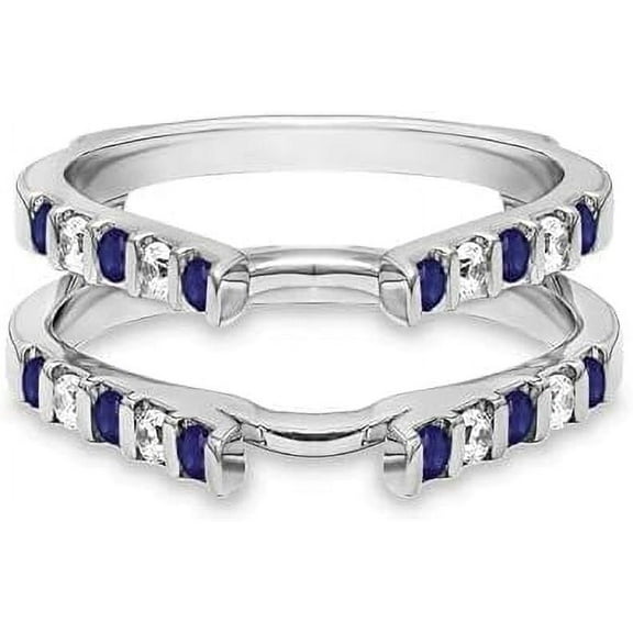 beryl_creation 925 Sterling Silver 2.10Ct Round Cut Blue Sapphire & White Diamond Enhancer Wrap Ring Guard Ring 14k White Gold Finish For Women's & Girls