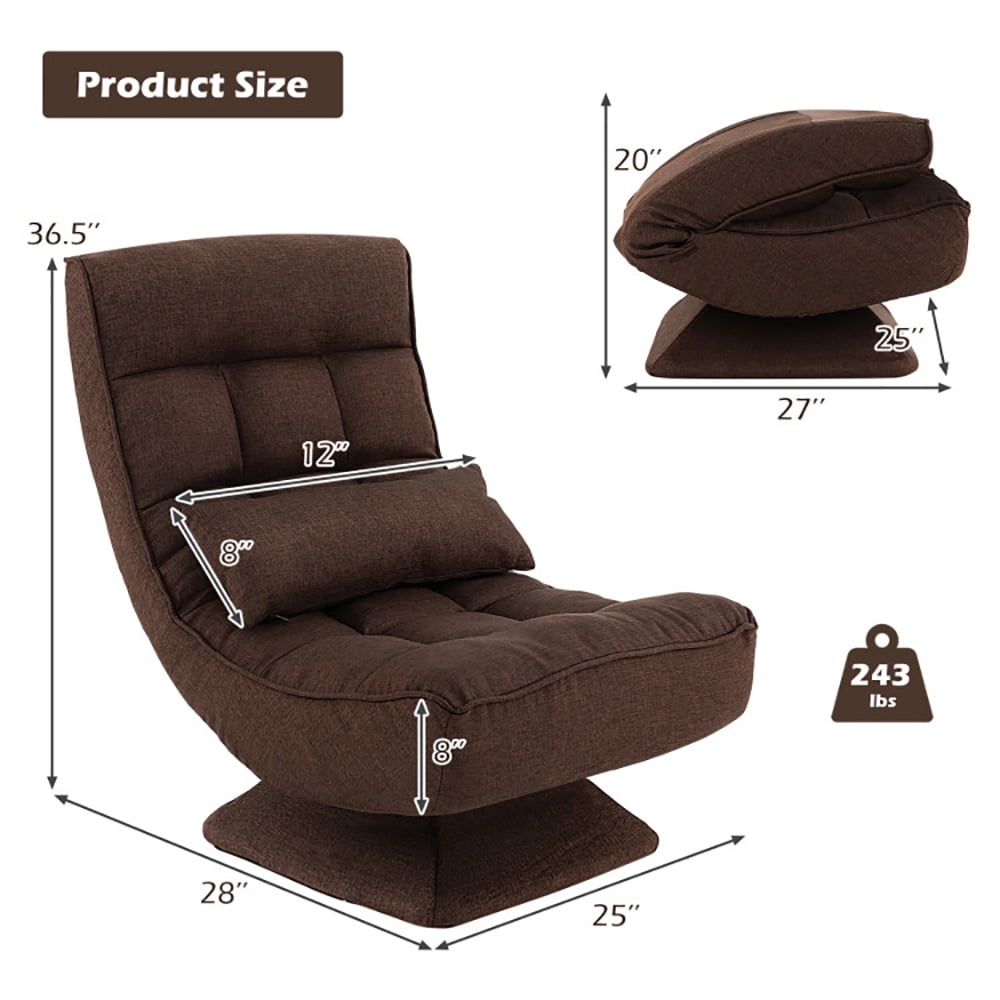 Finihen Swivel Floor Chair, 5-Level Adjustable 360Â° Swivel Floor Chair with Massage Pillow, Recliner Chair for Relaxing Reading Gaming TV Watching, Brown