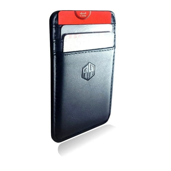 AH Mens Slim Wallet, Minimalist Thin Front Pocket Leather Credit Card Holder with RFID Blocking for Work TraveL