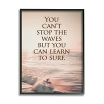 Stupell Industries Motivational Learn to Surf Landscape Painting Black Framed Art Print Wall Art, 16 x 20