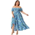 thumbnail image 3 of DARING DIVA Plus Size Short Sleeve Square Neck Maxi Floral Dress 1X Blue, 3 of 6