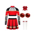 thumbnail image 4 of TiaoBug Kids Girls Cheerleading Outfit Sparkle Cheer Crop Top with Pleated Skirt & Flower Balls Socks Hairband Red 6, 4 of 6