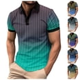 thumbnail image 3 of FUZHIQ Men's Polo Shirts Short Sleeve Gradient Vertical Striped Print Casual Golf Polo Breathable Soft Fabric Business Work Daily Wear Fashion Collared Shirt,L, 3 of 6