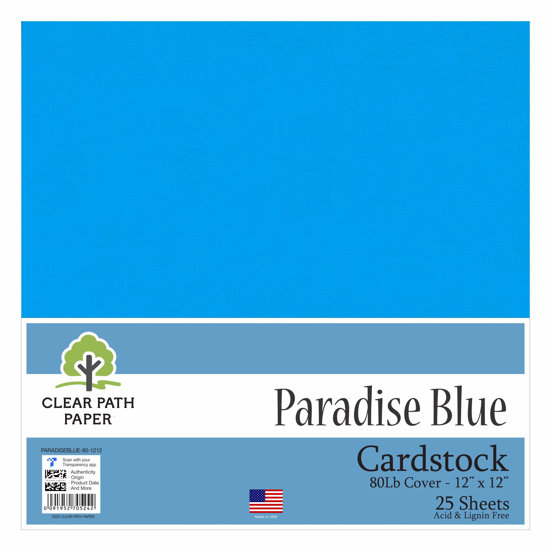 Paradise Blue Cardstock 12 x 12 inch 80Lb Cover 25 Sheets Clear